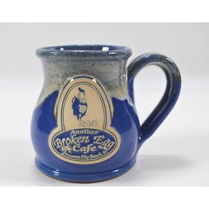 Deneen Pottery ANOTHER BROKEN EGG CAFE Coffee Cup Blue Drip Glaze Panama City FL